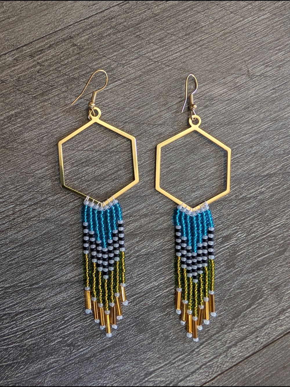 ✨ Handmade Beaded Hexagon Earrings ✨